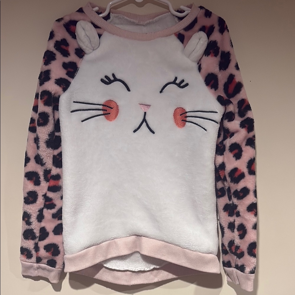 Cute Cat Face Kids Sweatshirt - Pink and White
